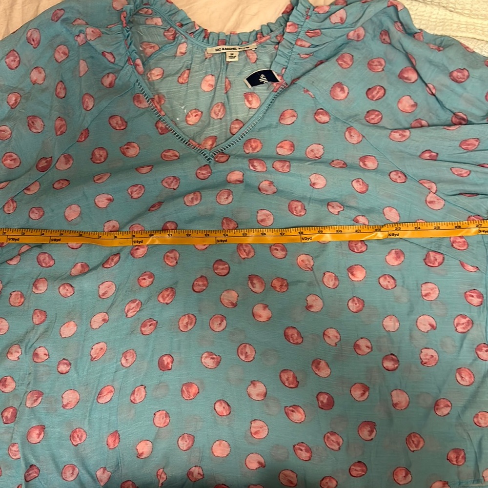 3x turquoise pink polka dot shirt